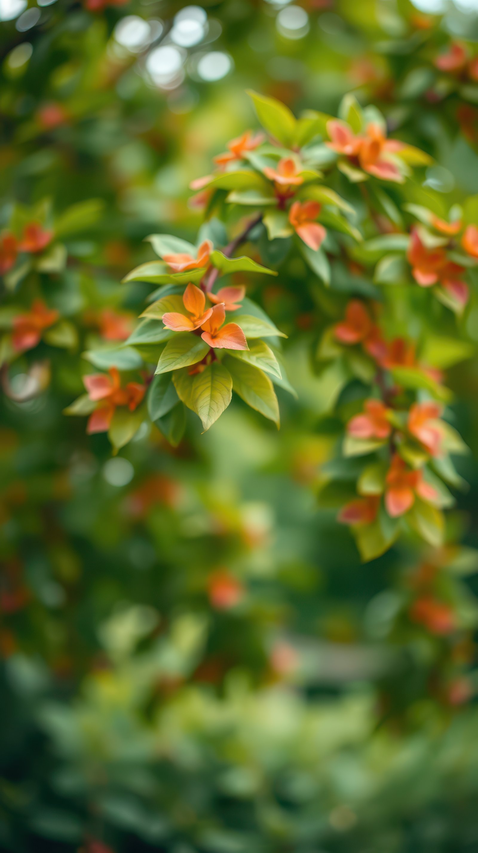 Vibrant orange flowers bloom among lush green leaves in a serene garden during springtime